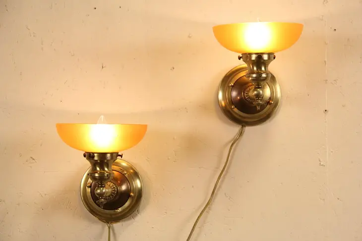 Pair of Brass 1915 Antique Wall Sconce Lights