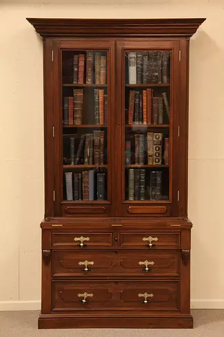 Victorian 1860 Secretary Desk with Bookcase