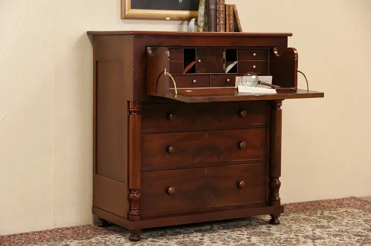 Empire Cherry & Mahogany 1840's Antique Butler Secretary Desk