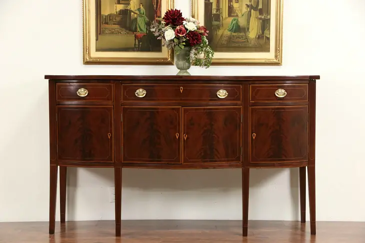 Georgian 1890 Antique Sideboard, Server or Buffet, Banded Mahogany