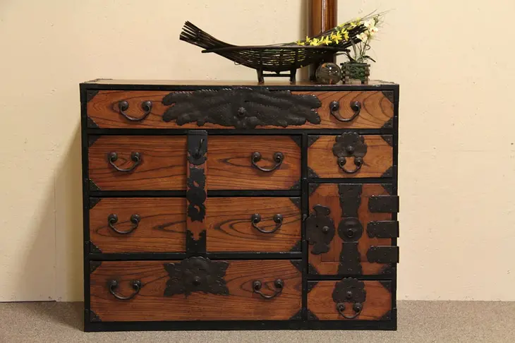 Tansu Asian Antique Iron Bound Dowry Chest