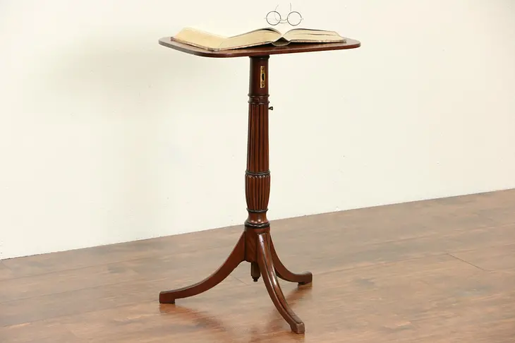 English 1870 Antique Adjustable Mahogany Tilt Top Book Stand or Pedestal