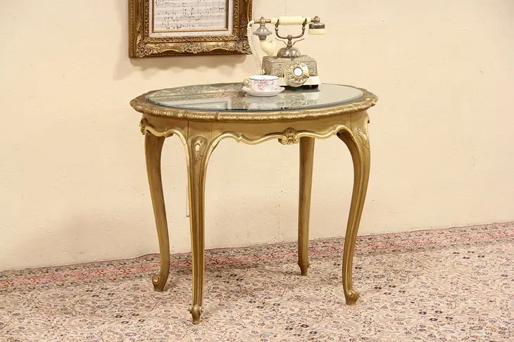 Oval Carved French Antique 1900 Gold Salon Table