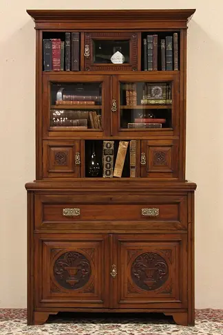 Butler 1895 Antique Secretary Desk, Bookcase Top