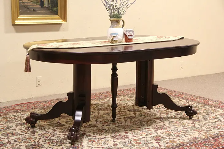 Round Breakfast or Apartment Size 1910 Antique Dining Table, 2 Leaves