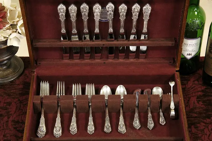 Rosepoint Wallace Sterling Silver Set for 8, 42 Pieces