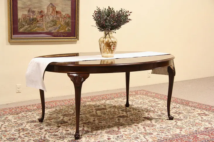 Councill Georgian Vintage Mahogany Banded Dining Table, 2 Leaves