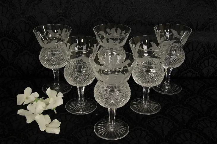 Edinburgh Thistle Set of 6 Cut Scottish Crystal 5" Wine Goblets