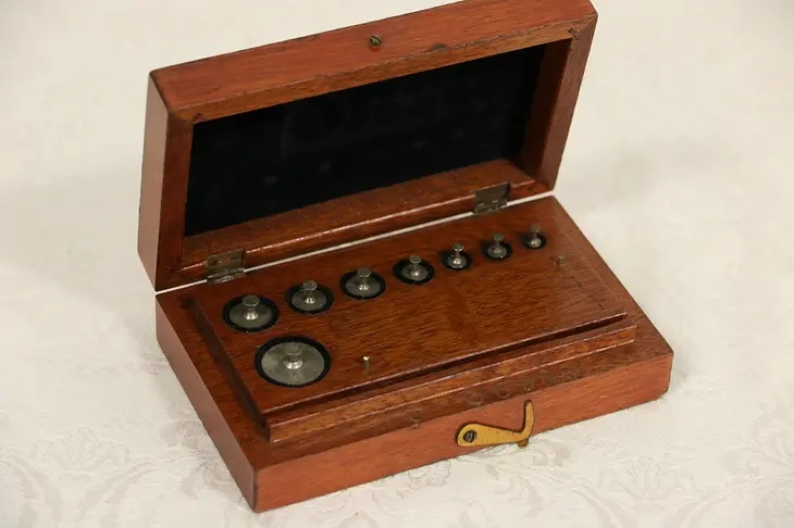 Set of  1920's Metric Scale Weights, 1-50 Gr. Mahogany Case