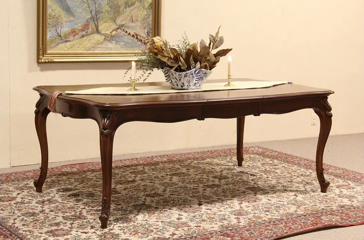 Country French Carved 1900 Antique Dining Table, 1 Leaf
