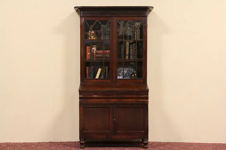Empire 1830's Secretary Desk, Gothic Arch Glass Doors