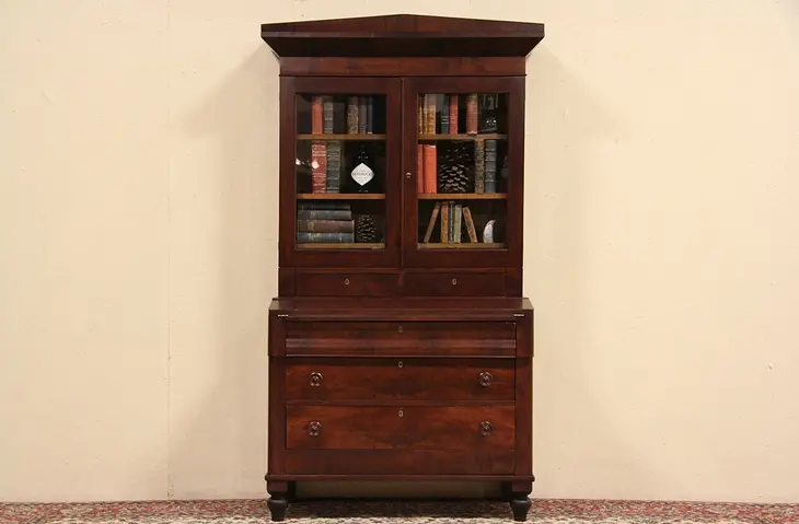 Empire 1830's Antique Secretary Desk & Bookcase
