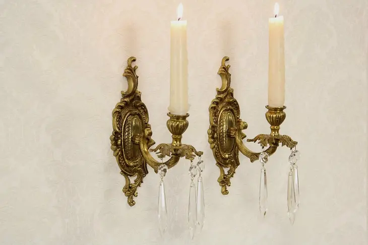 Pair of Spanish Brass Vintage Wall Candle Sconces