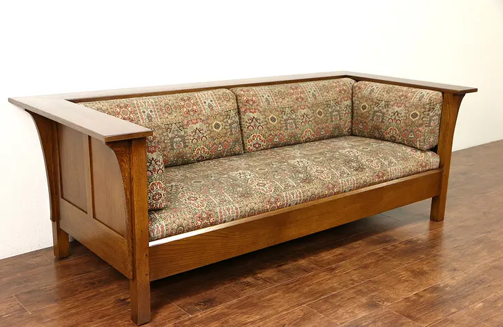 Stickley Signed Craftsman Oak Vintage Sofa, Original Upholstery