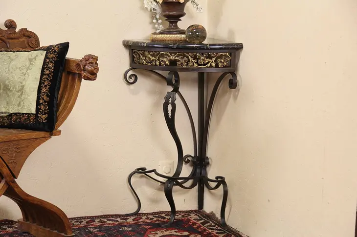 Italian Wrought Iron & Marble Vintage Corner Table