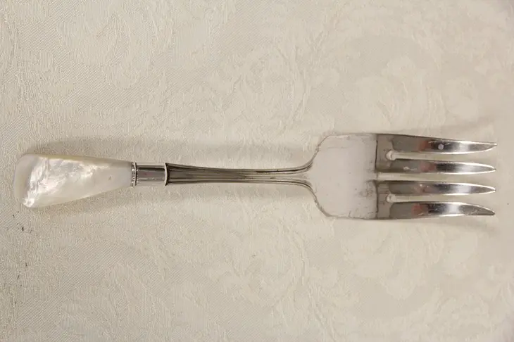 Pearl Handle Silverplate Antique 1900 Serving Fork