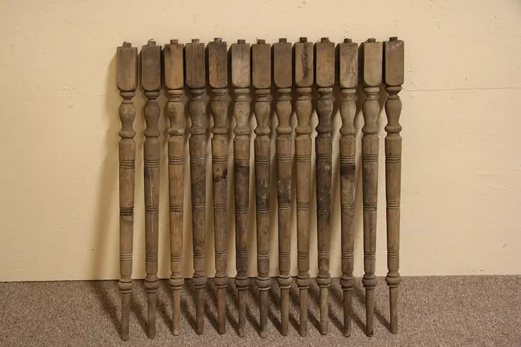 Set of 13 Oak 1895 Architectural Salvage Railing Spindles