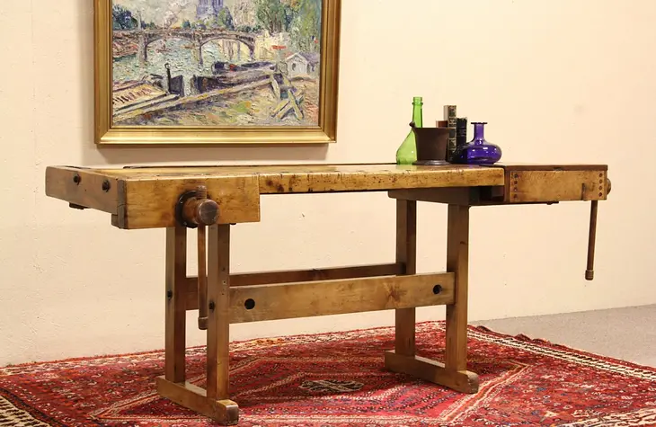 Woodworker Antique 1900 Work Bench, Kitchen Island Wine Table