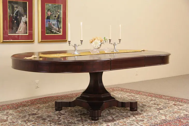 Empire Round 1840's Antique Mahogany Dining Table, Extends 7 1/2'