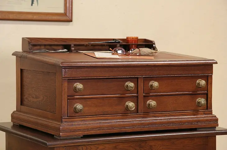 Spool Cabinet Desk or Jewelry Chest, Oak 1890's Antique