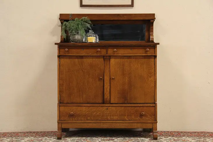 Oak Antique 1910 Sideboard, Server or Buffet, Beveled Mirror Gallery