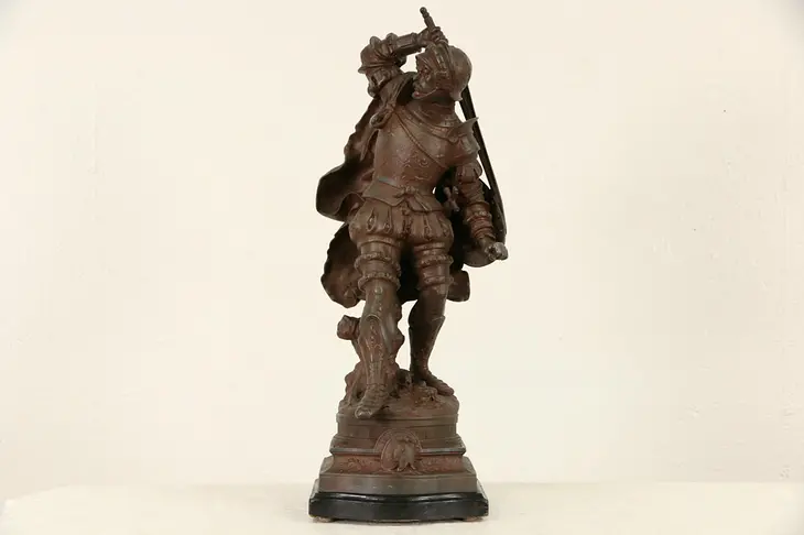 Victorian 1880 Antique Statue of a Renaissance Cavalier with Drawn Sword