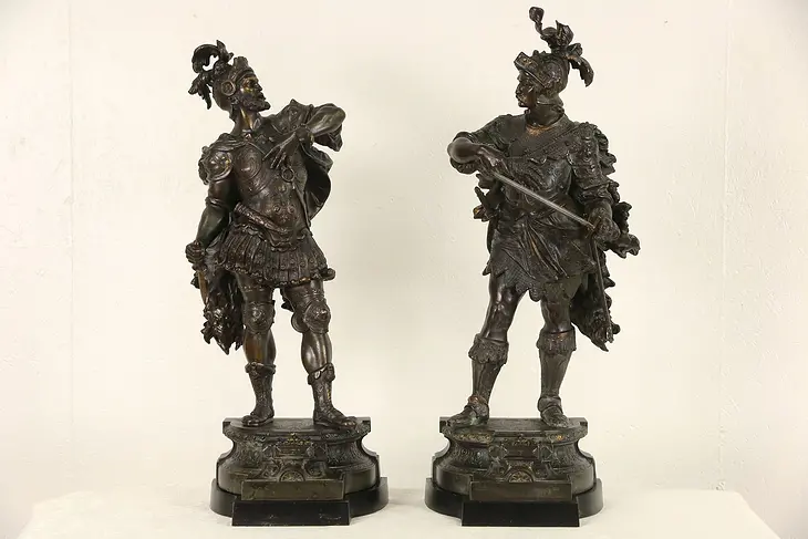 Pair of Renaissance Sculptures 1880 Antique Victorian Cavalier Statues