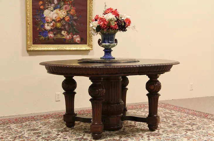 Oval Carved Oak Antique 12' Dining Table