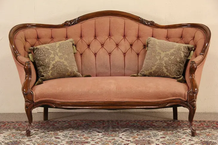 Victorian 1860's Antique Walnut Loveseat or Sofa