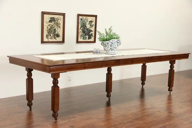 Square Maple 1900 Antique 5 Leg Dining Table, Extends 9' 9"