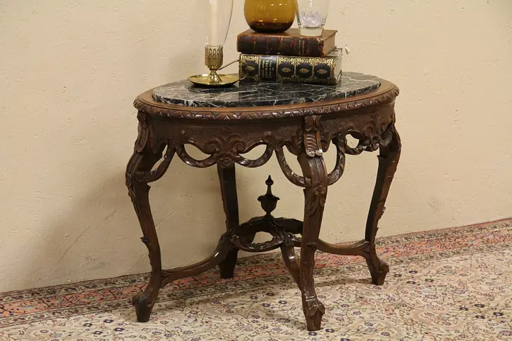 Oval Black Marble Top Chairside or Coffee Table