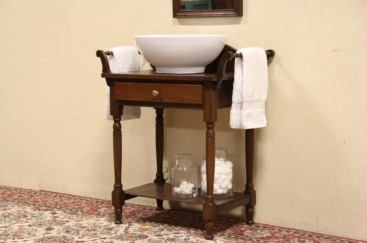 Oak 1895 Washstand, Towel Bars, Vessel Sink Vanity
