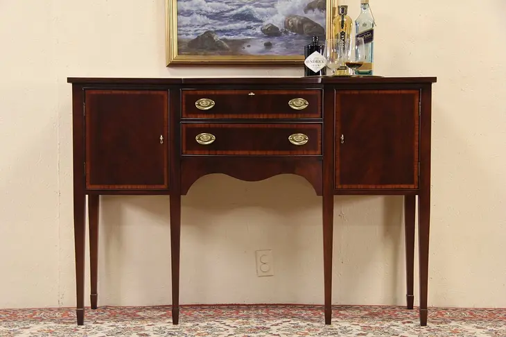 Ethan Allen Georgian Style Sideboard, Server or Console, Banded Mahogany