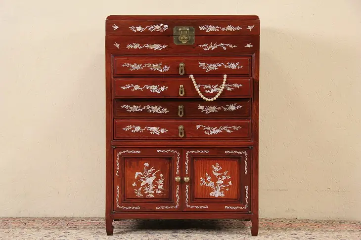 Chinese Vintage Rosewood & Pearl Inlay Silver or Collector Chest