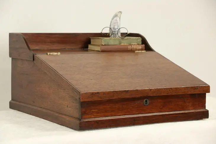Schoolmaster Tabletop 1860 Antique Walnut Slant Desk or Book Rest