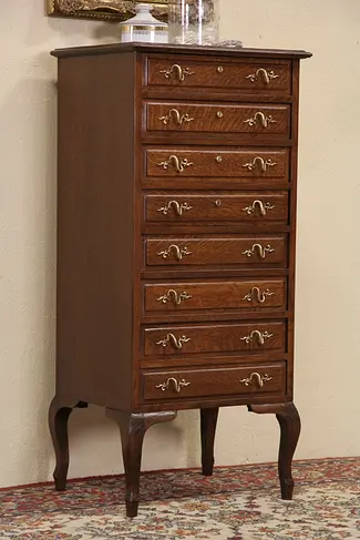 Oak Antique 1900 Collector, Music, Silver or Jewelry Chest, 8 Drawer