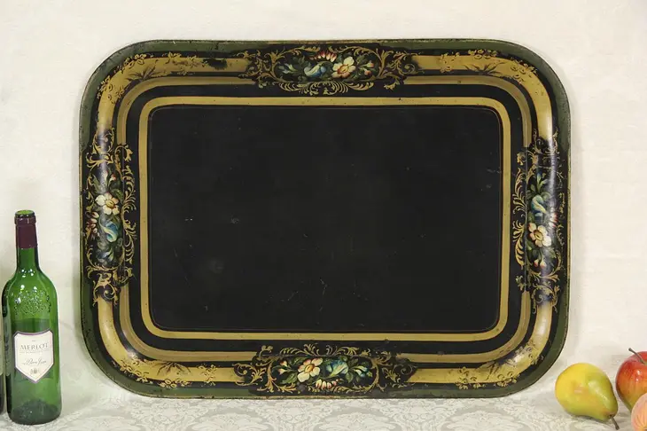 English 1860 Antique Toleware Hand Painted Serving Tray