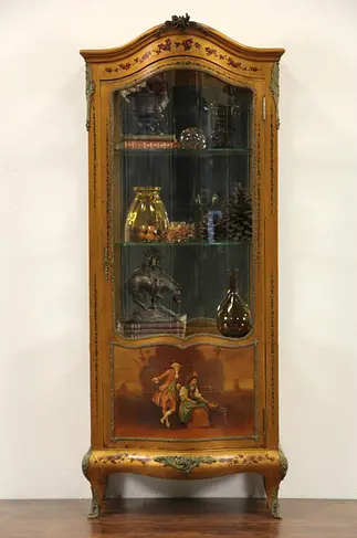 Vernis Martin 1890 Antique French Vitrine or Curio Cabinet, Hand Painted