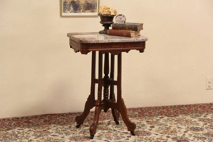 Victorian 1880 Antique Marble Top Parlor Lamp Table