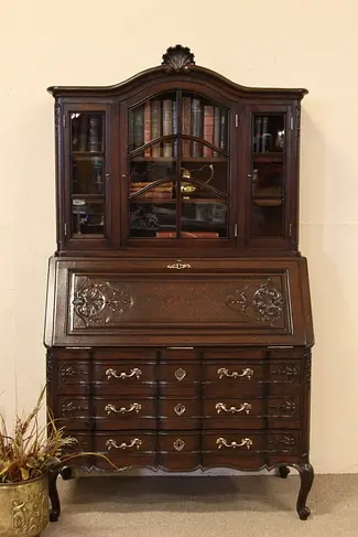 Country French Oak Secretary Desk & Bookcase