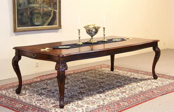 Henredon Vintage Carved & Banded Dining Table, Flame Mahogany, Extends 8'