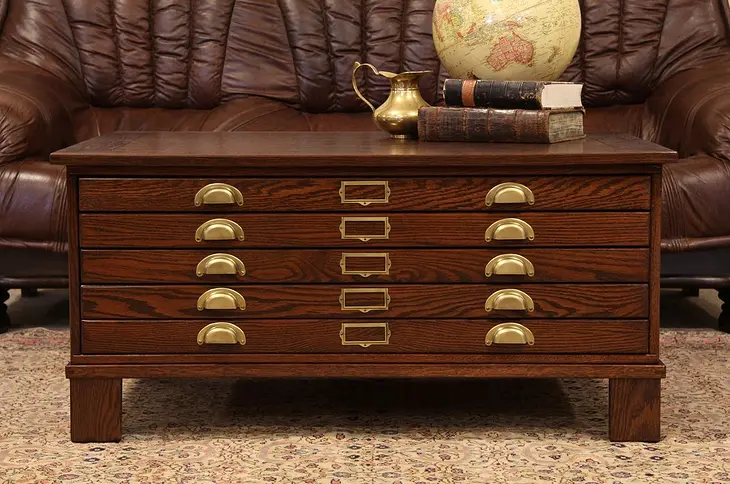 Oak Map Chest or Document File Coffee Table
