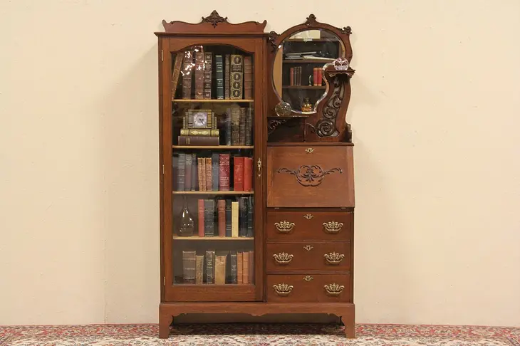 Victorian Oak Side by Side Desk & Bookcase