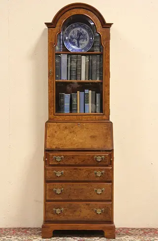 Secretary Desk, Beveled Glass Bookcase Top