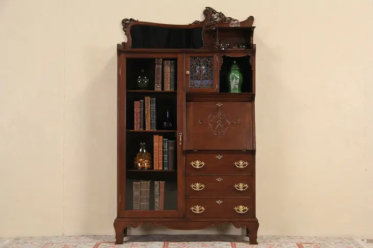 Oak 1900 Antique Side by Side Secretary Desk & Bookcase