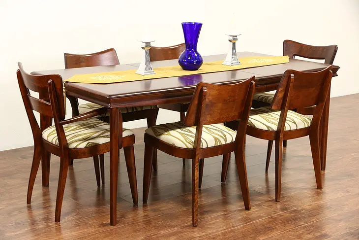 Heywood Wakefield Signed Midcentury Modern 1953 Dining Set, Table 6 Chairs