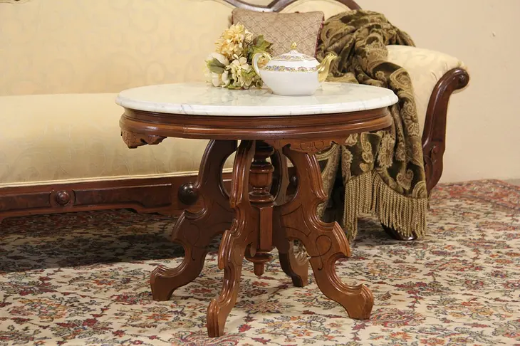 Coffee Table from Shortened Victorian Oval Marble Top Table