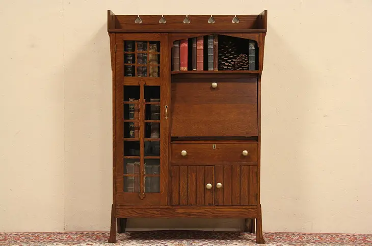 Mission Oak Arts & Crafts 1905 Antique Secretary Desk & Bookcase