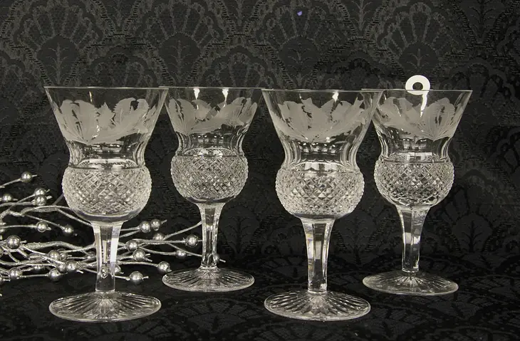 Edinburgh Thistle Set of 3 Cut Scottish Crystal 4 1/2" Sherry Wine Goblets