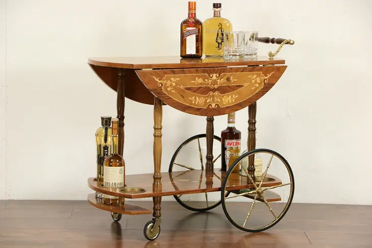Italian Vintage Marquetry Tea Cart, Beverage or Dessert Trolley